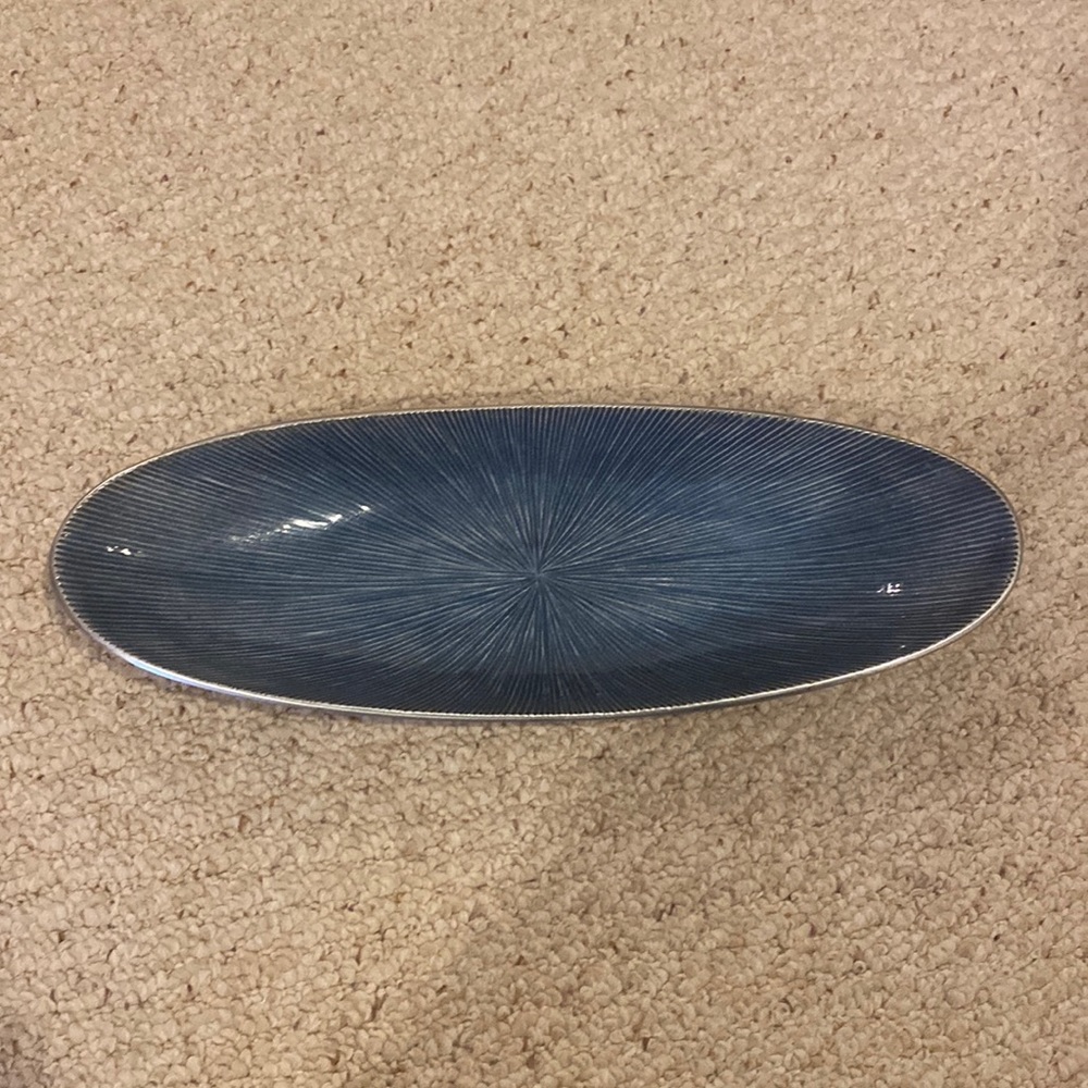 Blue Enamel & Silver Long Oval Tray